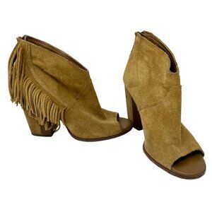 Gianni Bini Leather Fringe Peep Toe Western Booties